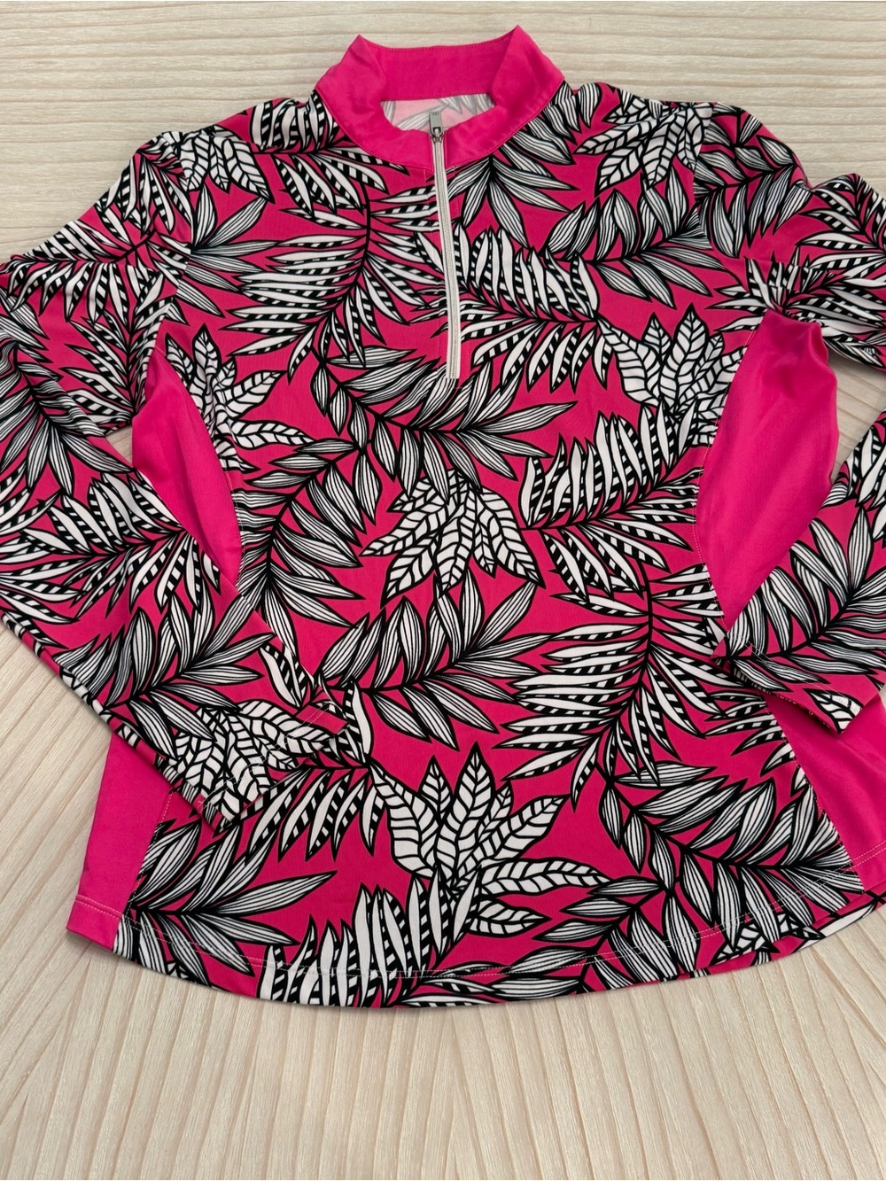 Tail Hot Pink Black White Palm-Print Long Sleeve Zip-Front Tee